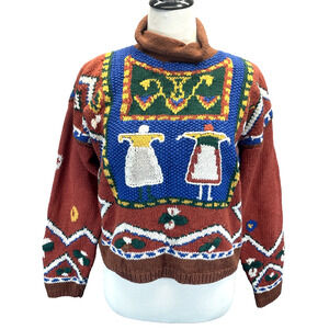 Vtg GIL AIMBEZ 1722 Nordic Women M Handsewn Sweater Retro Boho Cottagecore Folk